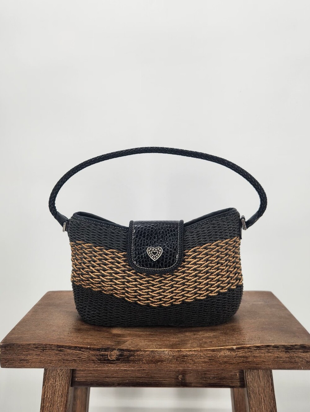 Brighton Savannah Woven Brown Tan Straw Shoulder Bag Y2K